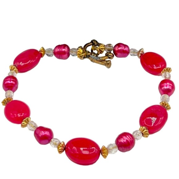 Pink Beaded Bracelet & Shell Disc Statement Necklace Set - Picture 3 of 8